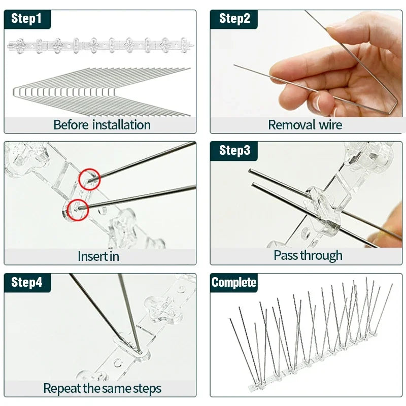 25cm Anti Pigeon Spikes Deterrent Anti-Bird Repellent Stainless Steel Bird Spikes Thorn on Balcony Eaves Sills Bird Proof Nails