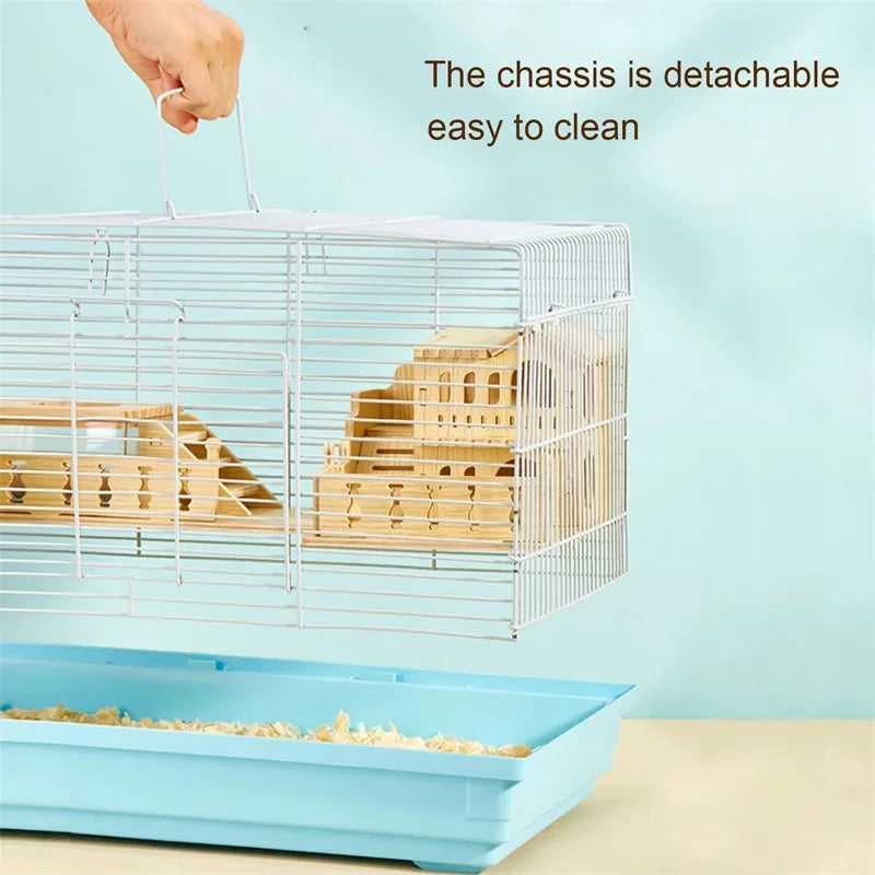 Luxury Hamster Cage Large Space Villa Two Layer Platform Small Animal Hedgehogs Guinea Pig House Stairs Running Wheel Toy Set