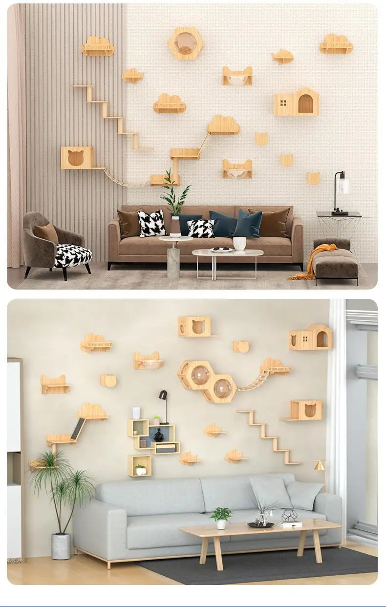 Cat Climbing Frame Hanging Wall Cat Nest Wall Hanging All Solid Wood Gimnasio Para Gato Artículos Para Mascotasaseo Para Gatos