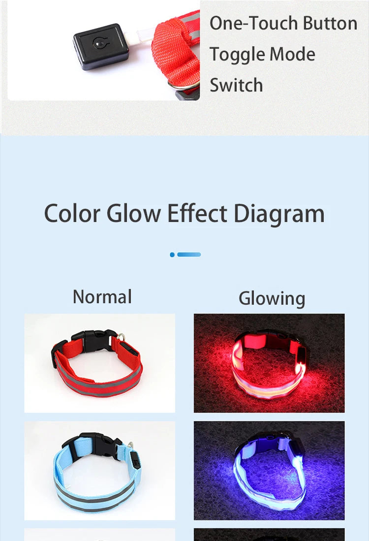 Reflective Dog Collar Luminous Night Safety Usb Rechargeable LED Dog Collar Light For Small Dogs Cat Pet Collar Para Perro XS-XL