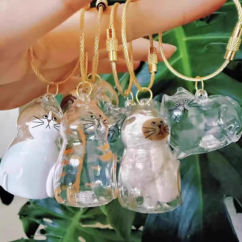Cat Hair Storage Keychain Bottle Transparent Pet Fur Container Pendant Cute Capsule Memorial Gift for Cat Lovers Keepsake Decor