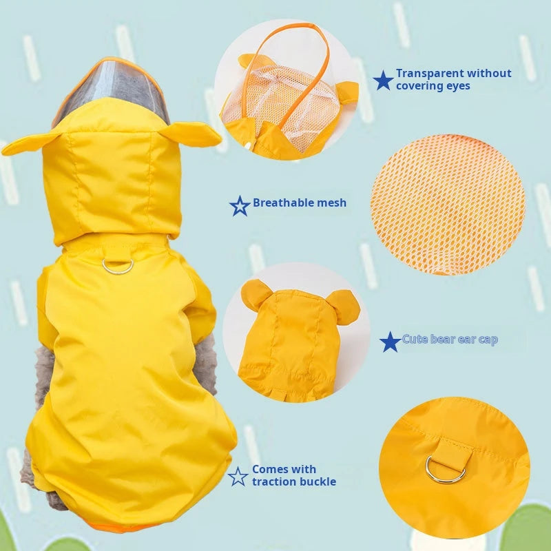 Cartoon Dog Raincoat Waterproof Medium Small Dog Rain Coat Jacket Reflective Adjustable Pet Dog Raincoat with Hood Pet Supplies