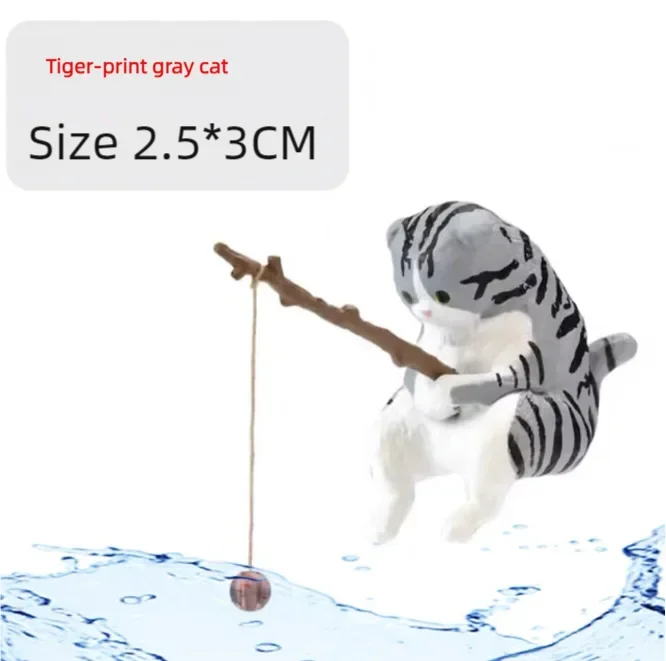 Fishing Cat Ornaments Fish Tank Landscaping Aquarium Decoration Mini Cat Statue Fish Tank Accessories Household Supplies