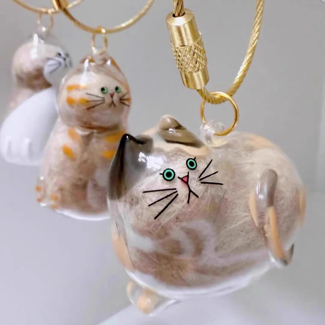 Stylish Cat Key Holder Fluffy Ball Hair Collector Transparent Case Fashionable Pet Accessories for Kitty Owners