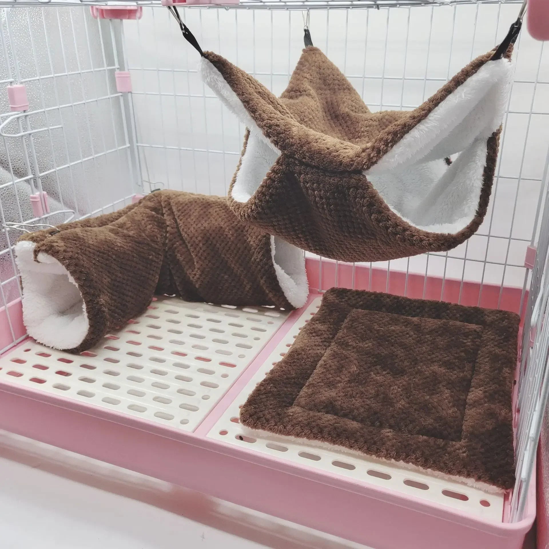 Warm Winter Pet Hammock Double Layer Thick Plush Hamster Hammock Chinchilla Guinea Pig Ferret Sleeping Bag Hamster Hanging Cage