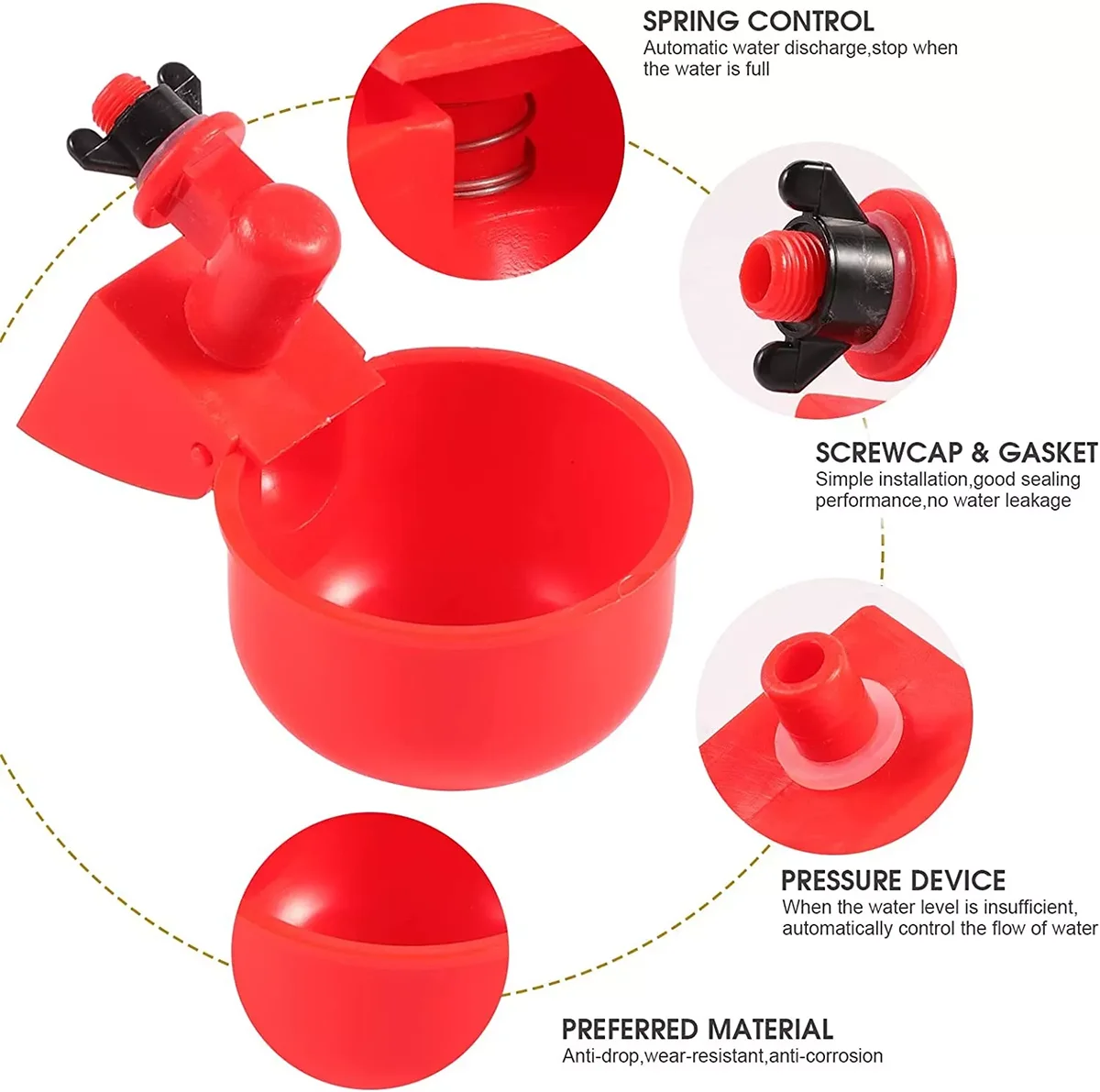 2/4/6/10/20Pcs Automatic Chicken Water Cup Waterer Poultry Drinker Feeder Drinking Bowl Kit Hens Feeder Drinker For Birds Duck