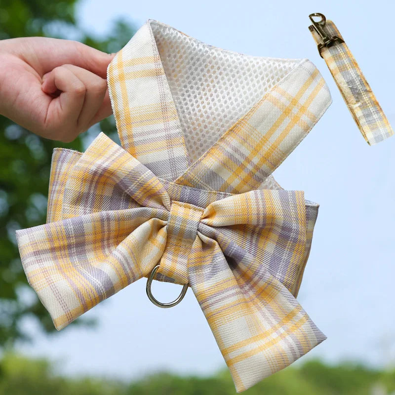 Bow Dog Collar Skirt Cute Pet Harness with Breast Strap Traction Rope Cat Dogs Clothes Harness Vest Princess Tutu Dress Skirt