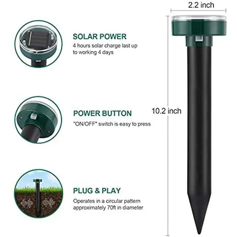 2/4 Pcs Solar Mole Repellent, Ultrasonic Repellent Powered for Get Rid of Mole Gopher Snakes Vole Deterrent Pest Control Tools