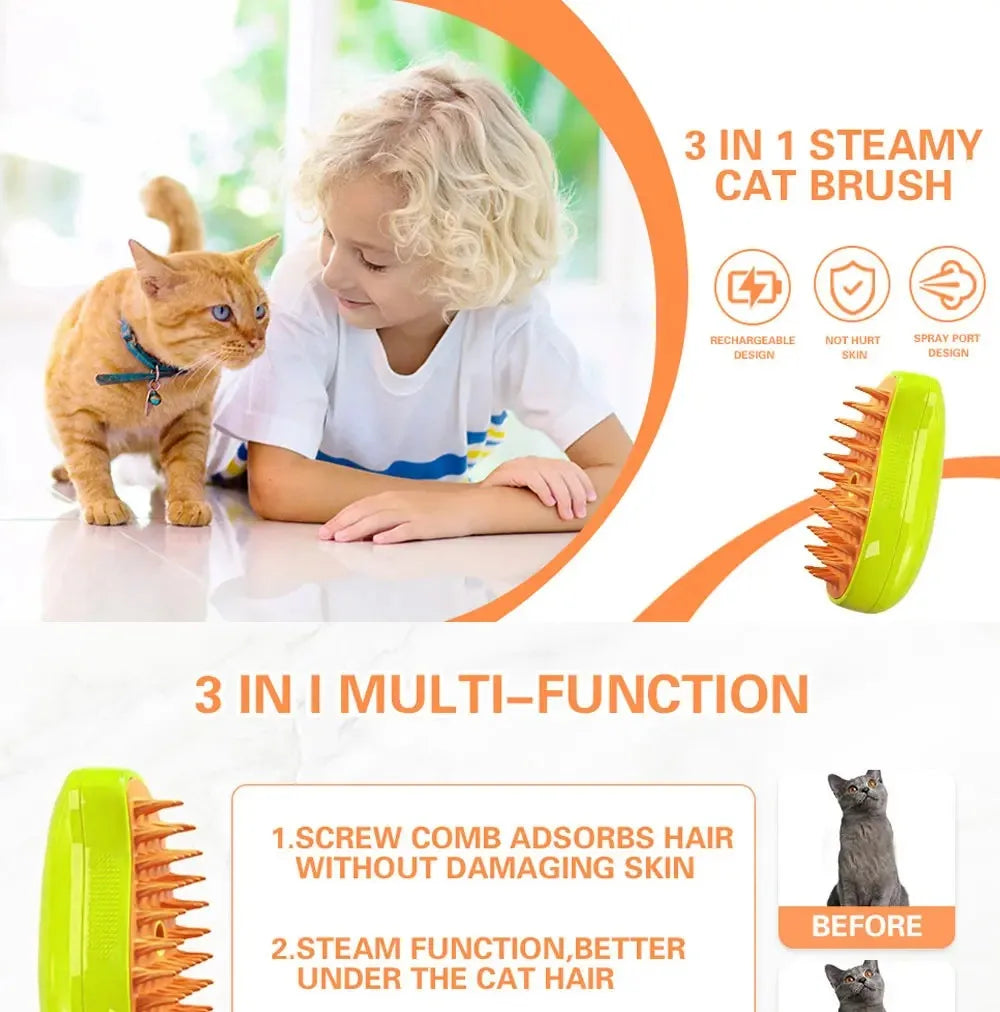 UNTIOR 3 in 1 Cat Dog Steamy Brush Steam Brush Spray Cat Hair Brush For Massage Pet Grooming tool Shedding Sprays Massage Combs