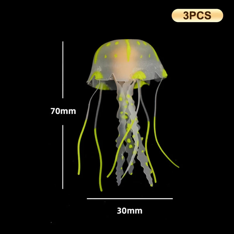 3Pcs Underwater Plant Marine Aquatic Landscape Ornament Artificial Glowing Fluorescent Jellyfish Aquarium Decoration Fish Tank