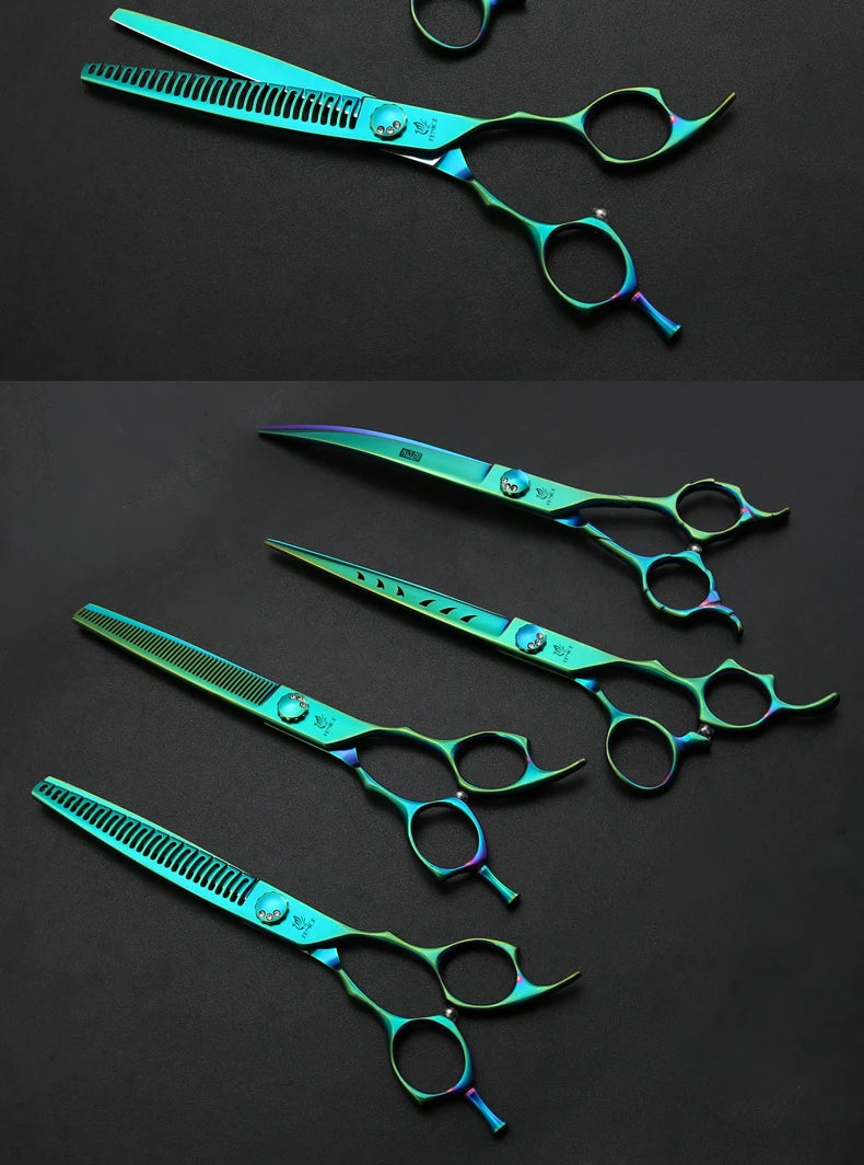 Fenice High-grade 7.0/7.5 inch JP440C Fluorescent Green Pet Grooming Scissors Shears Cutting&Curved&Thinner Set for Dog Groomer