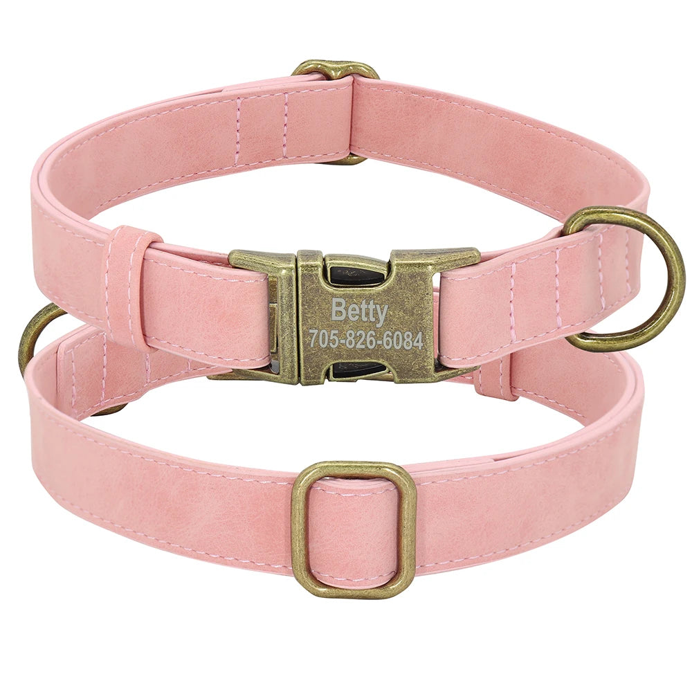 Personalized Anti-lost Dog Collar Custom Dog ID Tag Collars Soft PU Leather Pet Collars Free Engraved Metal Buckle For Bulldog
