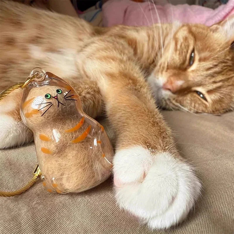 Cat Hair Storage Keychain Bottle Transparent Pet Fur Container Pendant Cute Capsule Memorial Gift for Cat Lovers Keepsake Decor