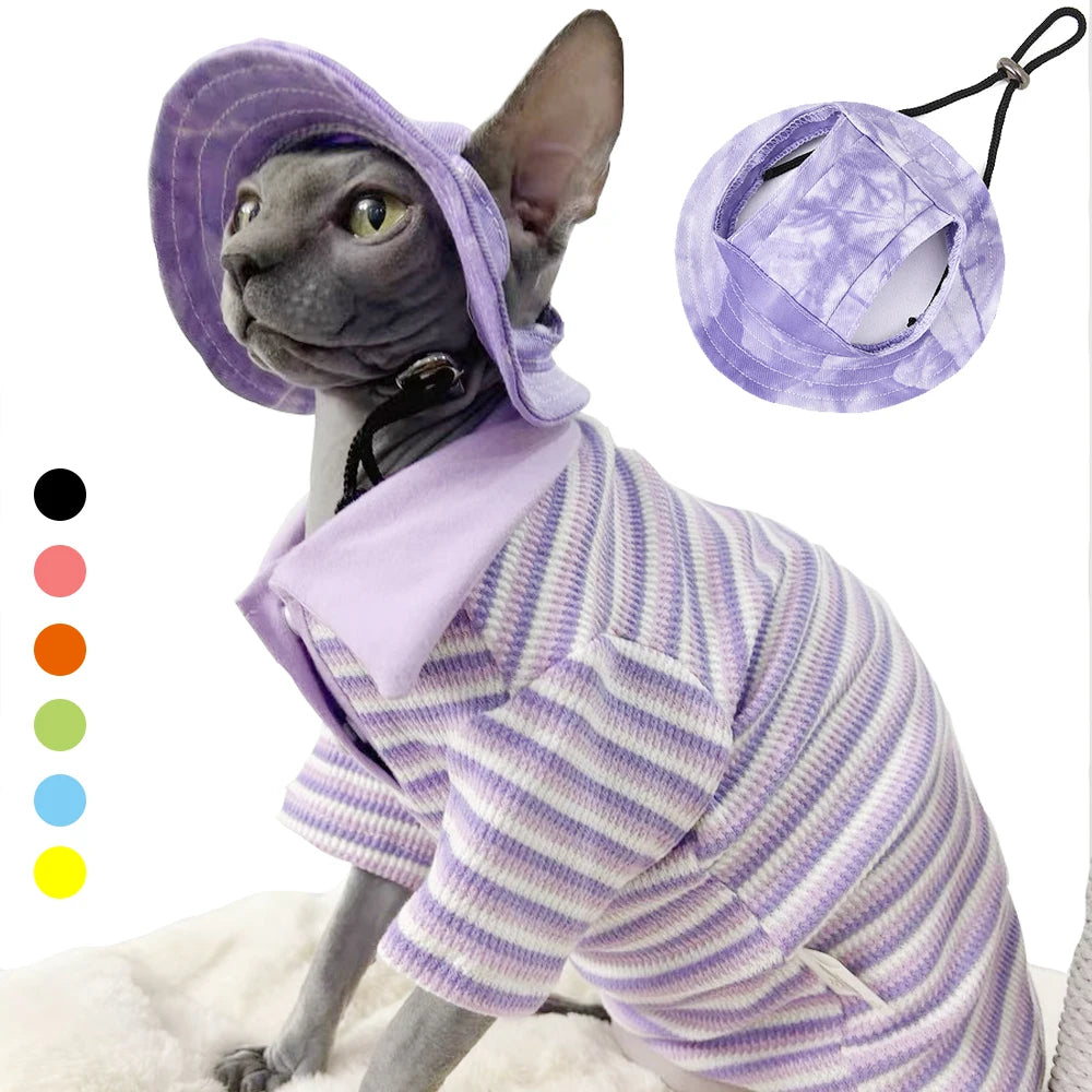 Cotton Cat Hat With Ear Holes For Sphynx Sphinx Hairless Cats Kitten Devon Rex Sunscreen Travel Hiking Tie Dye Adjustable Hats