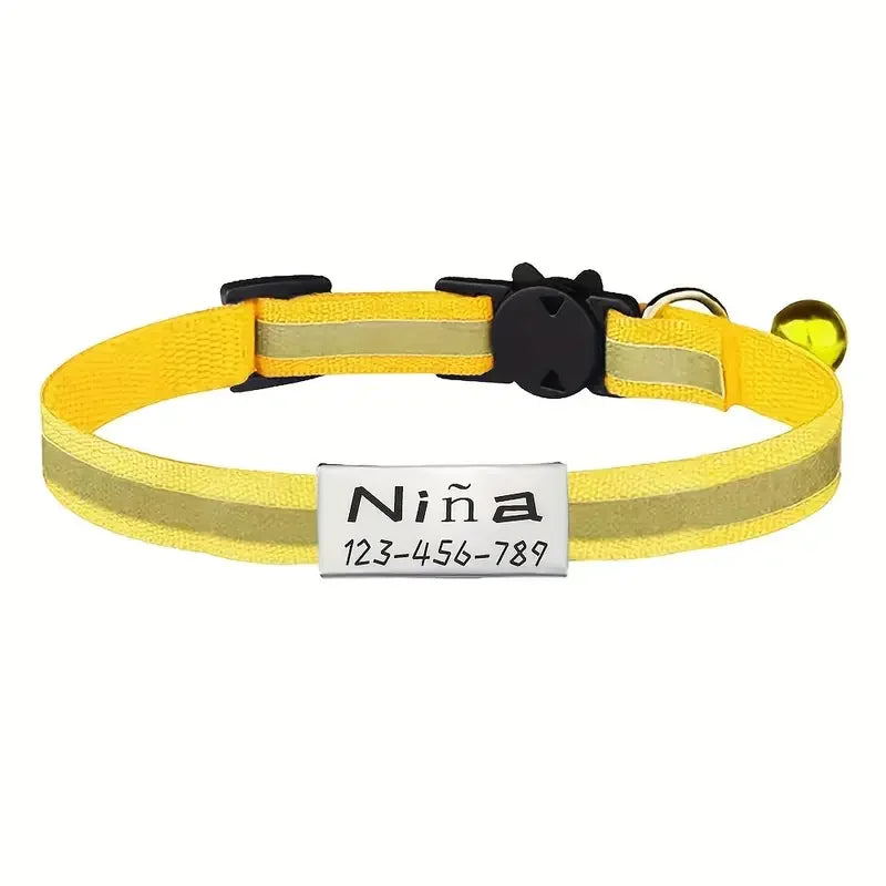 Personalized Free Engraving Reflective Cat Safety Buckle Collar Adjustable Custom ID tag Nylon Puppy Kittens Necklace