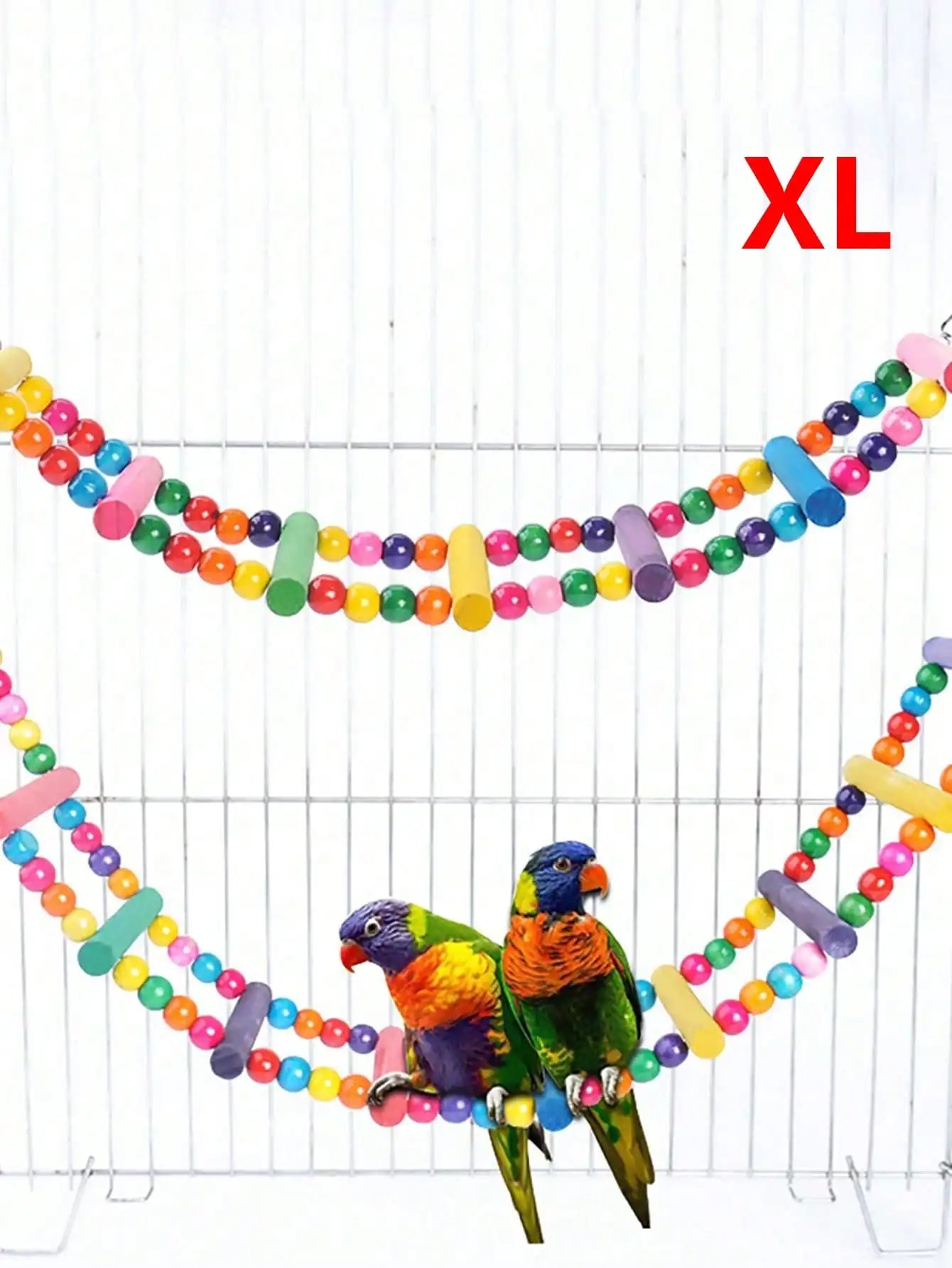 Colorful Wooden Bird Ladder & Swing - Perfect Habitat For Small Parrots
