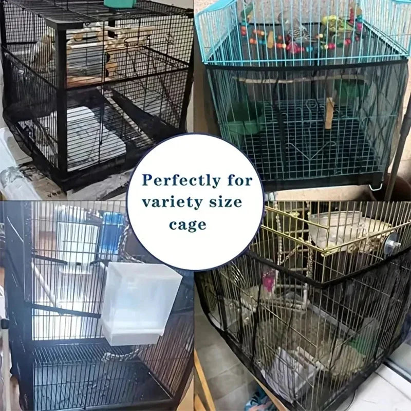 Adjustable Bird Cage Net Cover Birdcage Seed Feather Catcher Soft Skirt Guard Birdcage Nylon Mesh Netting for Round Square Cages