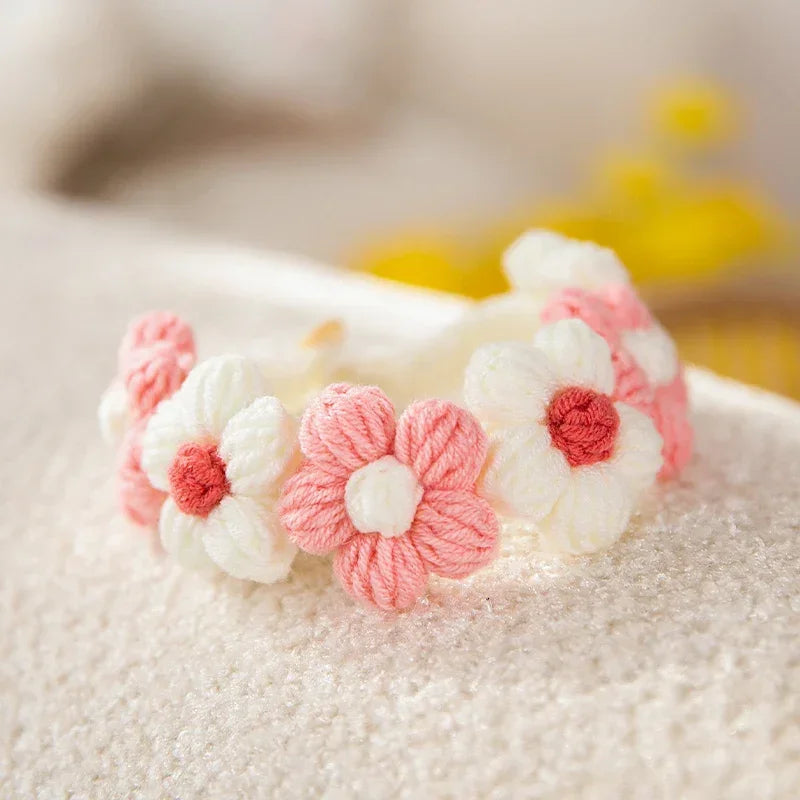 Cat Dog Knitted Collar Crochet Collar Ins Style Pet Drool Scarf Bib Flower Accessories Pure hand knitting