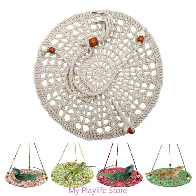 Reptile Summer Hammocks Lizards Hammock Bearded Dragons Round Crocheted Net Hammock Bed Crocheted Supplies