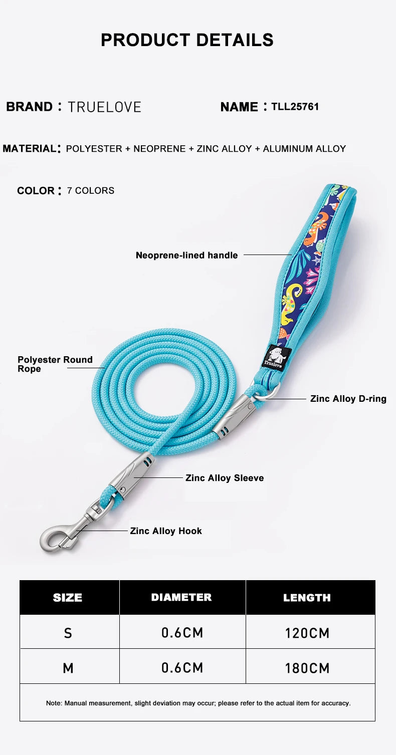 Truelove-Floral Printing Pet Leash Neoprene-Padded Handle Leash Small Medium Dog Safety Enjoyable Walking Experience TLL25761