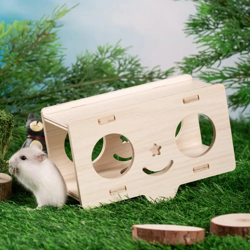 Wooden Hamster House Swing Sleeping Nest, Multi-Holes, Breathable Double Layer, Fun Toys, Small Pet Supplies