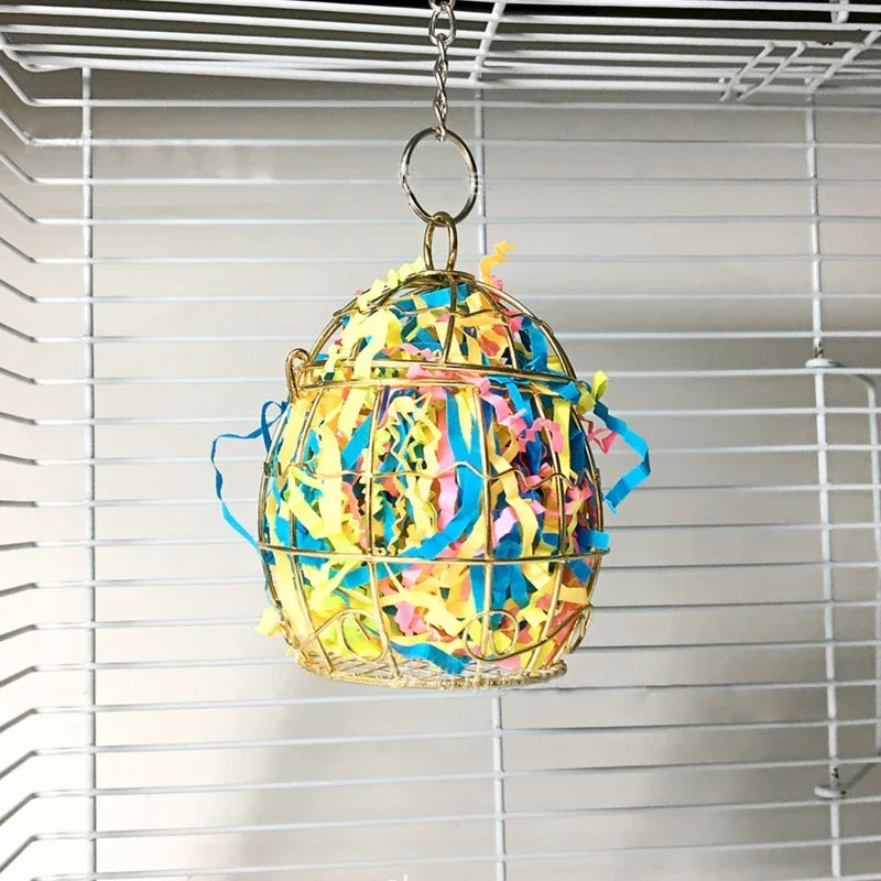 Parrot Shredder Bird Toys Stainless Steel Cage Bird Feeder Paper Foraging Vegetable Millet Basket Container For Small Animals