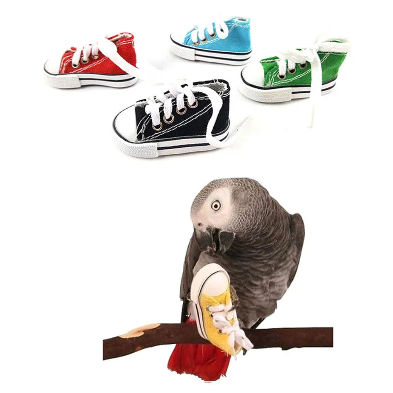 Mini Canvas Shoes Parrot Bird Toys Pet Bird Shoe Cage Decoration Standing Climbing Toy Parrot Bird Cage Pet Shoes Parrot Toys