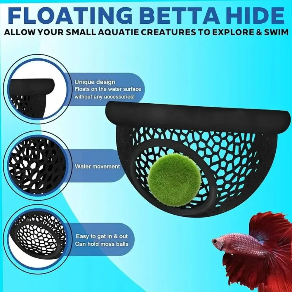 3-in-1 Aqaurium Floating Cave Fish Shrimp Hideout Shelter Hammock Feeding Ring & Resting Spot for Betta Small Aquatic Pets