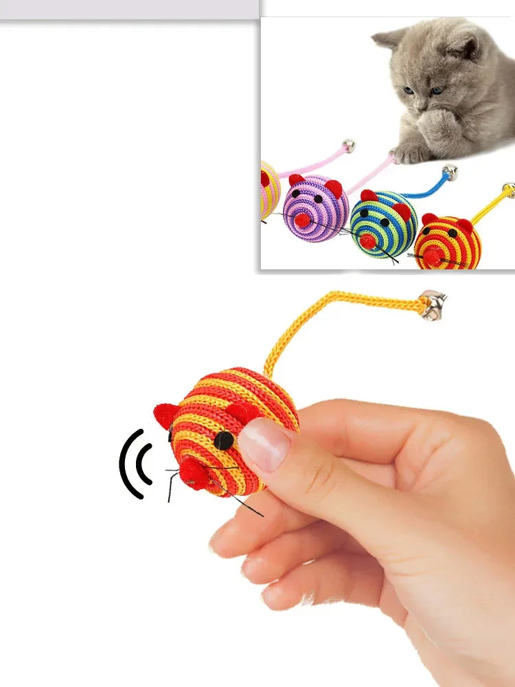 Pet Cat Toys Stripe Nylon Rope Round Ball Mouse Toy with Bell  Pet Cat Chew Toy Cat Toys Interactive Pet Products gatos 고양이 장난감