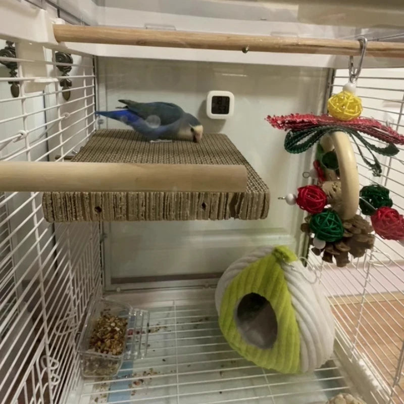 Bird Paper Parakeet Shredding Chewing Toys with cork Parrot Perch Platform Conure Foraging Toys Small Birds Cage Accessory S/L