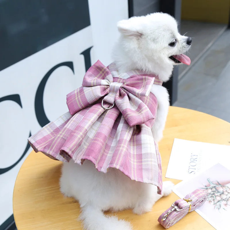Bow Dog Collar Skirt Cute Pet Harness with Breast Strap Traction Rope Cat Dogs Clothes Harness Vest Princess Tutu Dress Skirt