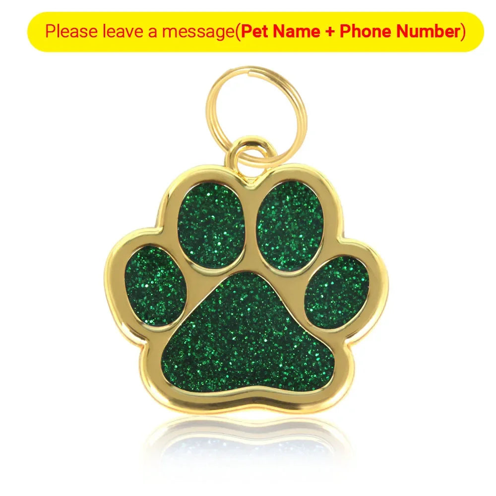 Personalized Collar Pet ID Tag Custom Free Engraved Cat Dog Puppy Name Necklace Gold Paw Glitter Pendant Pet Accessories 3CM