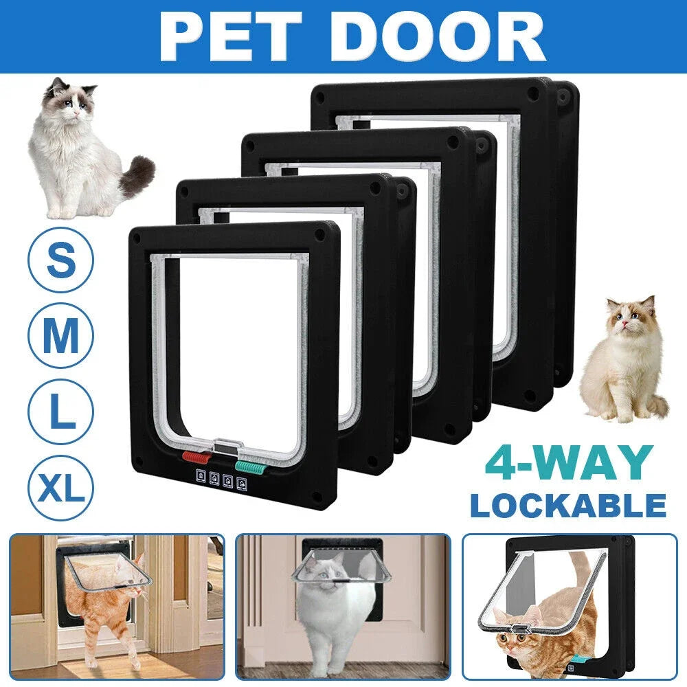 Cat Door for Windows, Pet Doors and Sliding Door, Safety Pet Door with 4 Way Lock, Weatherproof Cat Flap for Thin Door and Wall