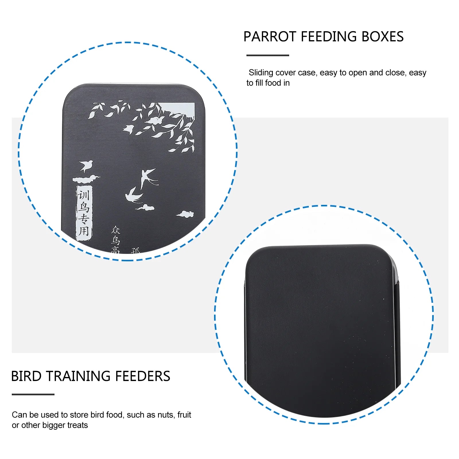 2 Pcs Food Containers Bird Training Box Pet Supplies Feed Birds Toys Black Sliding Case Metal