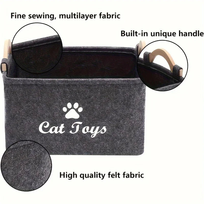 Cat Toys Storage Basket: Perfect for Organizing Your Feline Friend's Toys and Accessories - Durable Polyester Material, Handy Ha