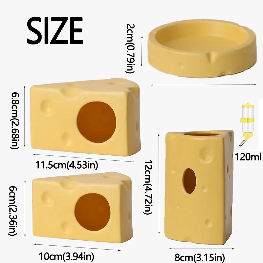 Creative Hamster Hideout Ceramics Hut Decorative Ceramics Hamster House Cheese Shape Hiding Hole Hamster Bed Pet Nesting