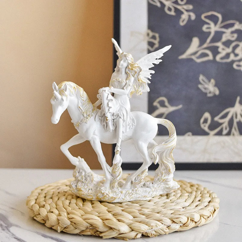 Creative Flower Fairy Resin Crafts Ornament Angel Wings Fairy Riding Horse Candle Holder Desktop Setting Decor