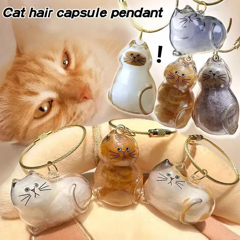 Cat Hair Storage Keychain Bottle Transparent Pet Fur Container Pendant Cute Capsule Memorial Gift for Cat Lovers Keepsake Decor