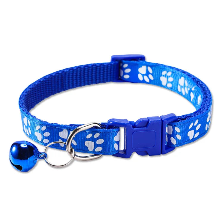 Collar with Bell Cartoon Footprint Colorful Dog Puppy Cat Accessories Kitten Collar Adjustable Safety Bell Ring Necklace