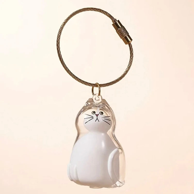 Cat Hair Storage Keychain Bottle Transparent Pet Fur Container Pendant Cute Capsule Memorial Gift for Cat Lovers Keepsake Decor