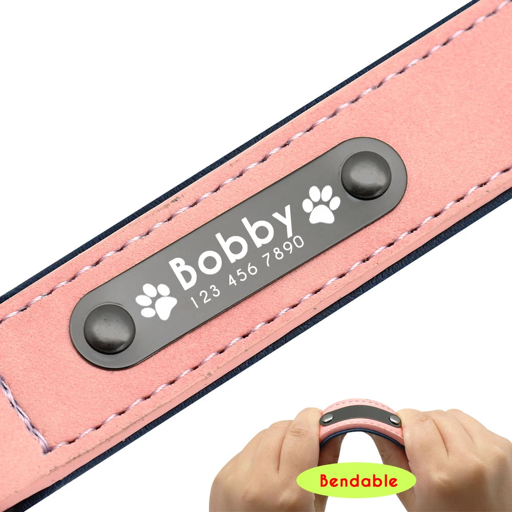 Custom Leather Dog Collar Leash Personalized Pet Collars and Leash Set Durable Leather Collar Lead for Small Medium Large Dogs
