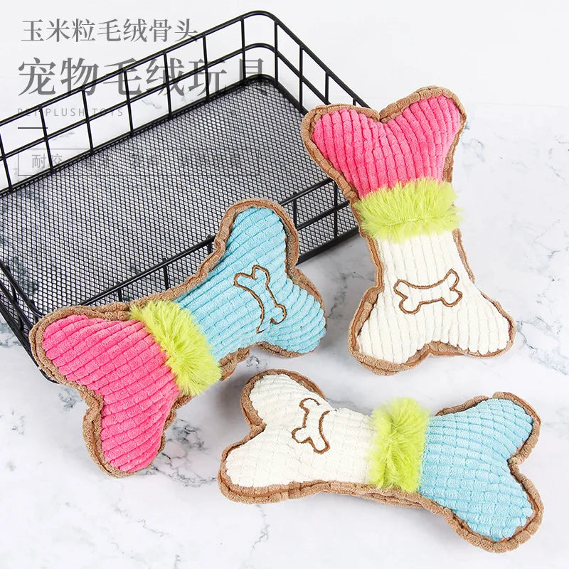 1pc Dog Squeaky Toys, Bones Plush Dogs Chew Toy for Small Medium Breed Puppy Aggressive Chewer Pets Puppy Playing Cleaning Teeth