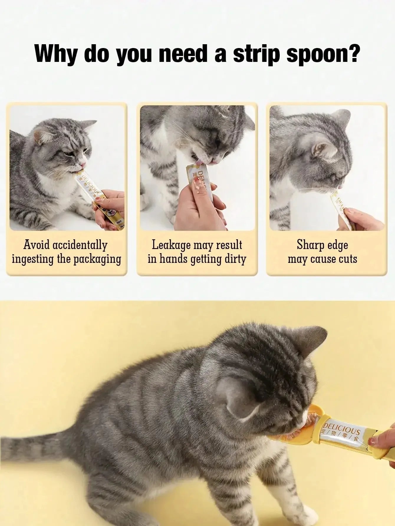 1/3PCS Cat Strip Feeder Spoon Long Handle Lickable Wet Food Feeder for Cats Pet Meat Mud Food Squeeze Dispense Spoon Pet Supplie