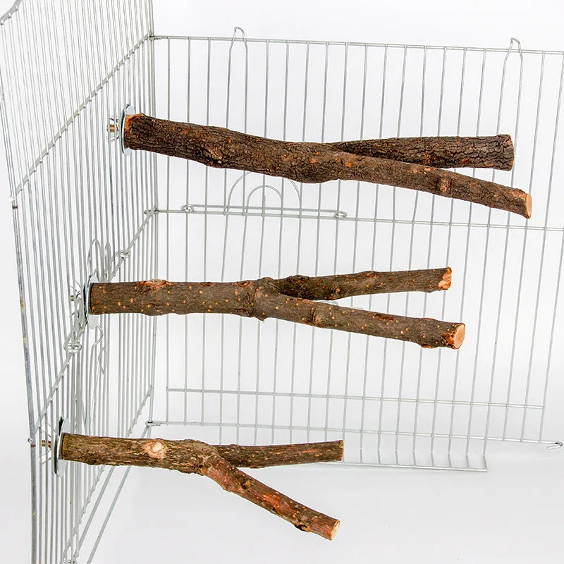Natural Wood Pet Parrot Raw Wood Fork Tree Branch Stand Rack Squirrel Bird Hamster Branch Perches Chew Bite Toys Stick