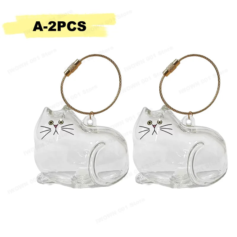 Cat Hair Storage Box Memorial Keychain Transparent Pet Fur Storage Container Hanging Cat Keychain Pendant for Pet Lovers