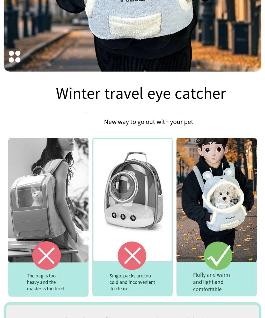 Pet bag winter warm thick plush chest double shoulder go out portable bag than bear teddy cat bag dog bag