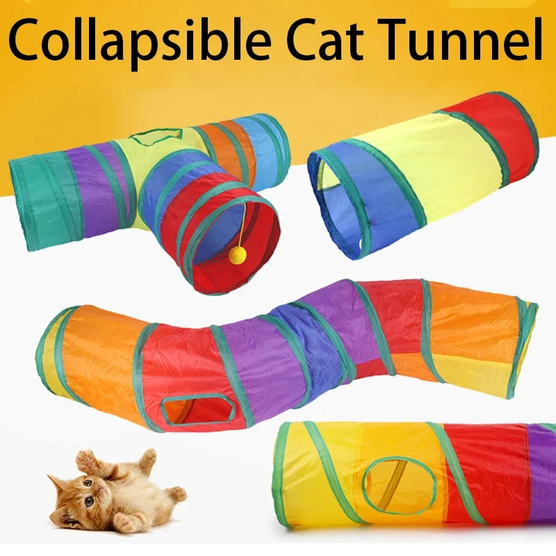 Collapsible Rainbow Cat Tunnel Pet Tube Play Toy Indoor Outdoor Kitty Puppy Toys for Puzzle Exercising Hiding Training Cat Toys