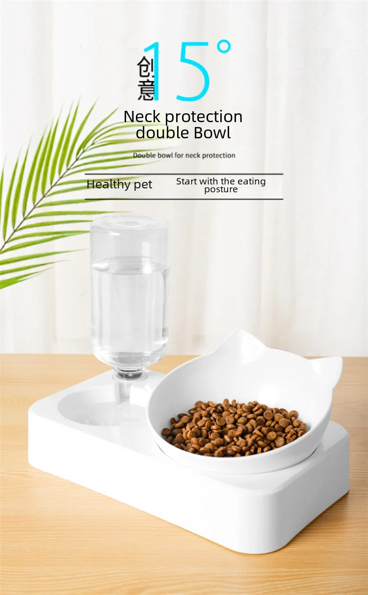 Double Bowl Automatic Watering Pet Anti-overturn Rice Plastic Cat Dog Food Bowl Cats Dogs Pet Tableware