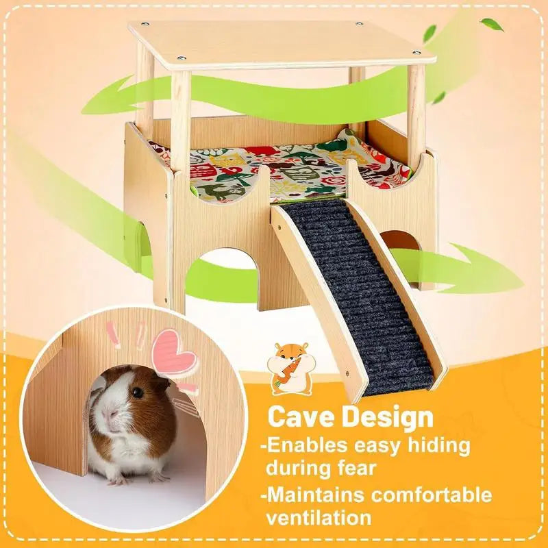 Wooden Hamster House Double-Layer House Wooden Playground Small Animal Toys Shelter With Ladder Chinchilla Cage Accessories For