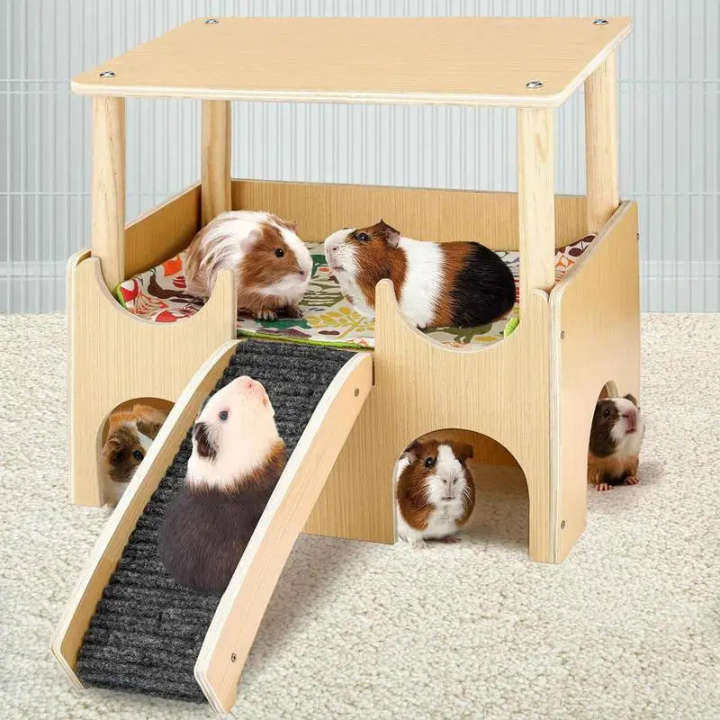Wooden Hamster House Double-Layer House Wooden Playground Small Animal Toys Shelter With Ladder Chinchilla Cage Accessories For